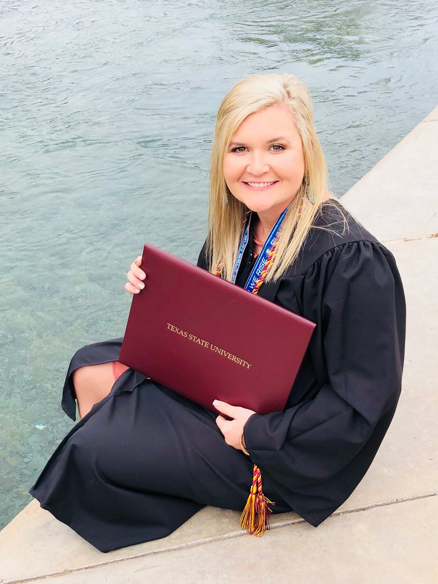 TXStateSoftball's tweet photo. Honored @leexxxxx15 with her ring yesterday morning, before she walked! Congrats on your graduation, Lexi, and good luck with PTA school.#txstsb #graduate #allfortxst https://t.co/PwhNEJcy9a