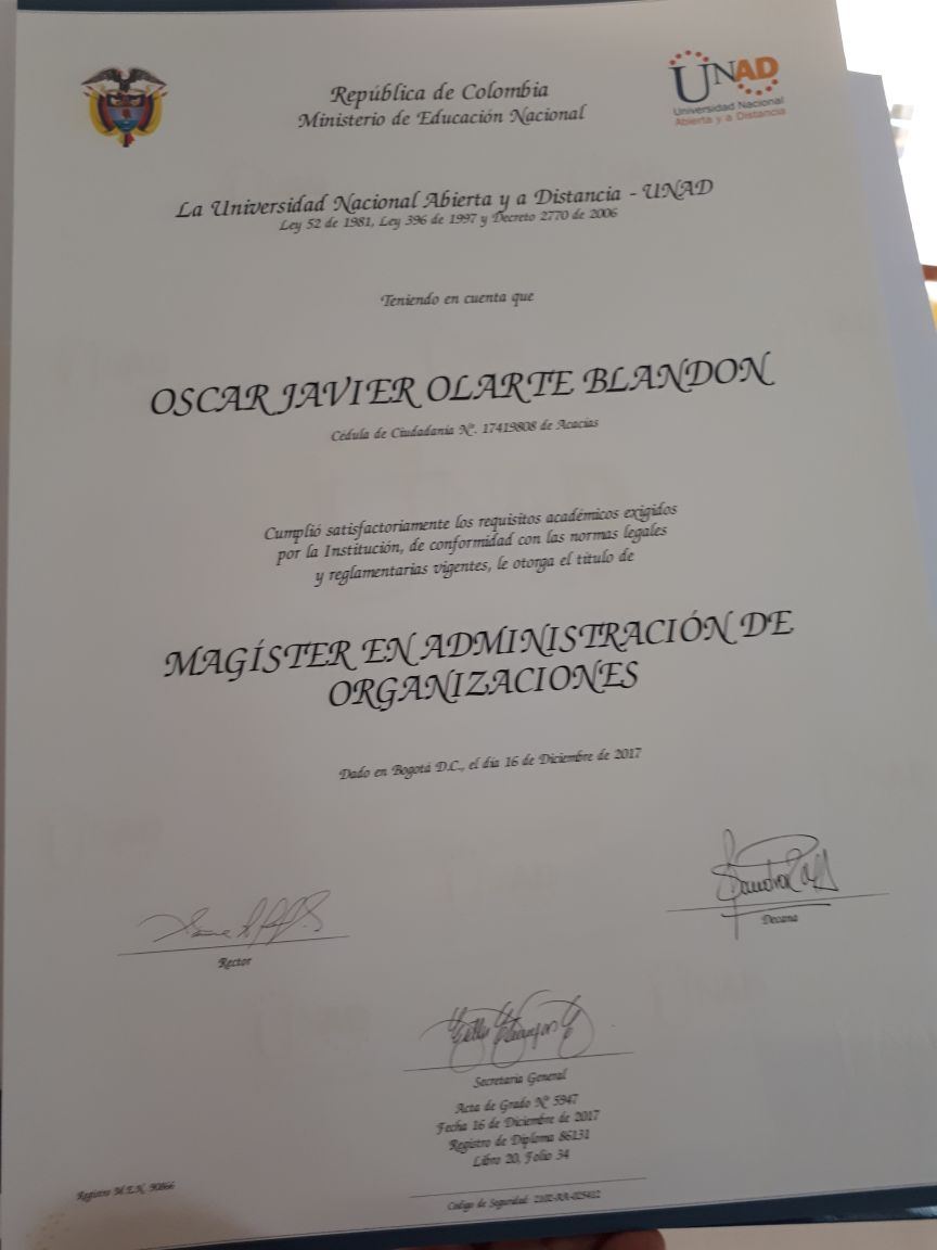 OscarJavolarte's tweet photo. Gracias a Dios por  permitirme seguir  el fortalecimiento profesional, a mi familia por el incondicional apoyo, construir en familia meta presente en todo momento. A la UNAD por la disposicion de la comunidad su talento academico, docentes, administrativos y recursos educativos. https://t.co/Q8fcBOLRx3
