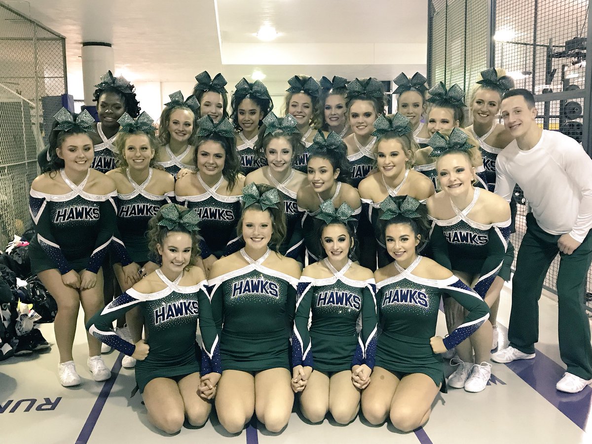 CoachWarczynski's tweet photo. First competition today and this team is going to kill it! So proud of these athletes and we haven’t even taken the mat yet. #bhsvarsitycheer #thisyearisOURS 💙💚 https://t.co/xqRRcr9nzn