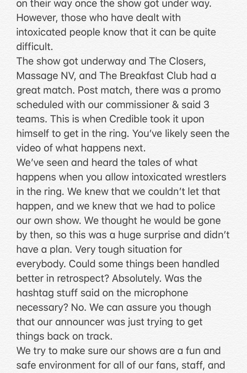 Blitzkrieg_Pro's tweet photo. We don’t want to kick somebody while they’re down, so we’re releasing this statement about the Justin Credible incident last night, and from here trying to just move forward. https://t.co/fc95z58EN6
