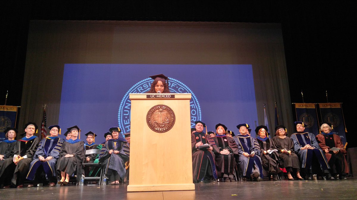 ucmerced's tweet photo. “I’m here today to tell you not to hope for change, be the change. Create change through the way you live and use everything you’ve gained throughout your journey here at UC Merced to do good out in the world." - @Shavone to the Class of #UCM2017 https://t.co/DSRjhsPmDW