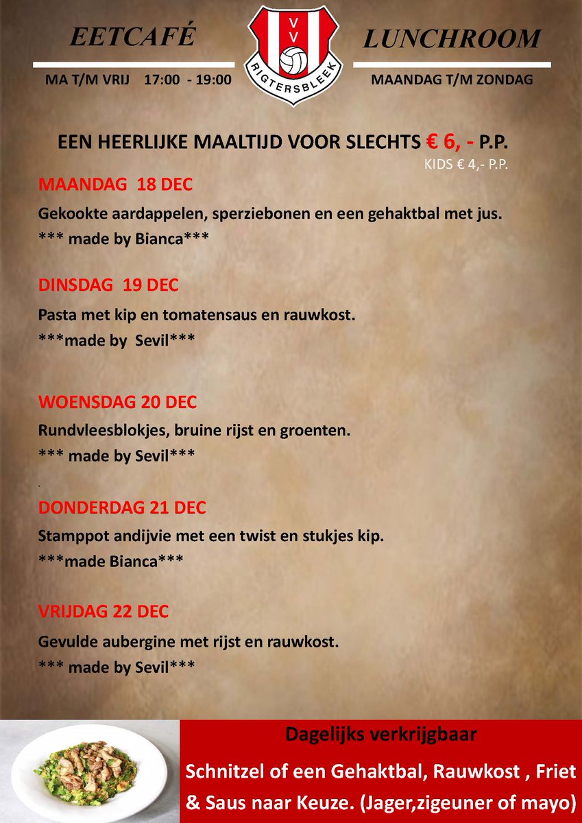 Het menu voor aankomende week staat weer online: rigtersbleek.nl/doe-mee#eetcafe | Voor slechts 6 euro een heerlijke maaltijd in ons #Eetcafe! #rigtersbleek #twekkelerveld #enschede @Twekkeleveld