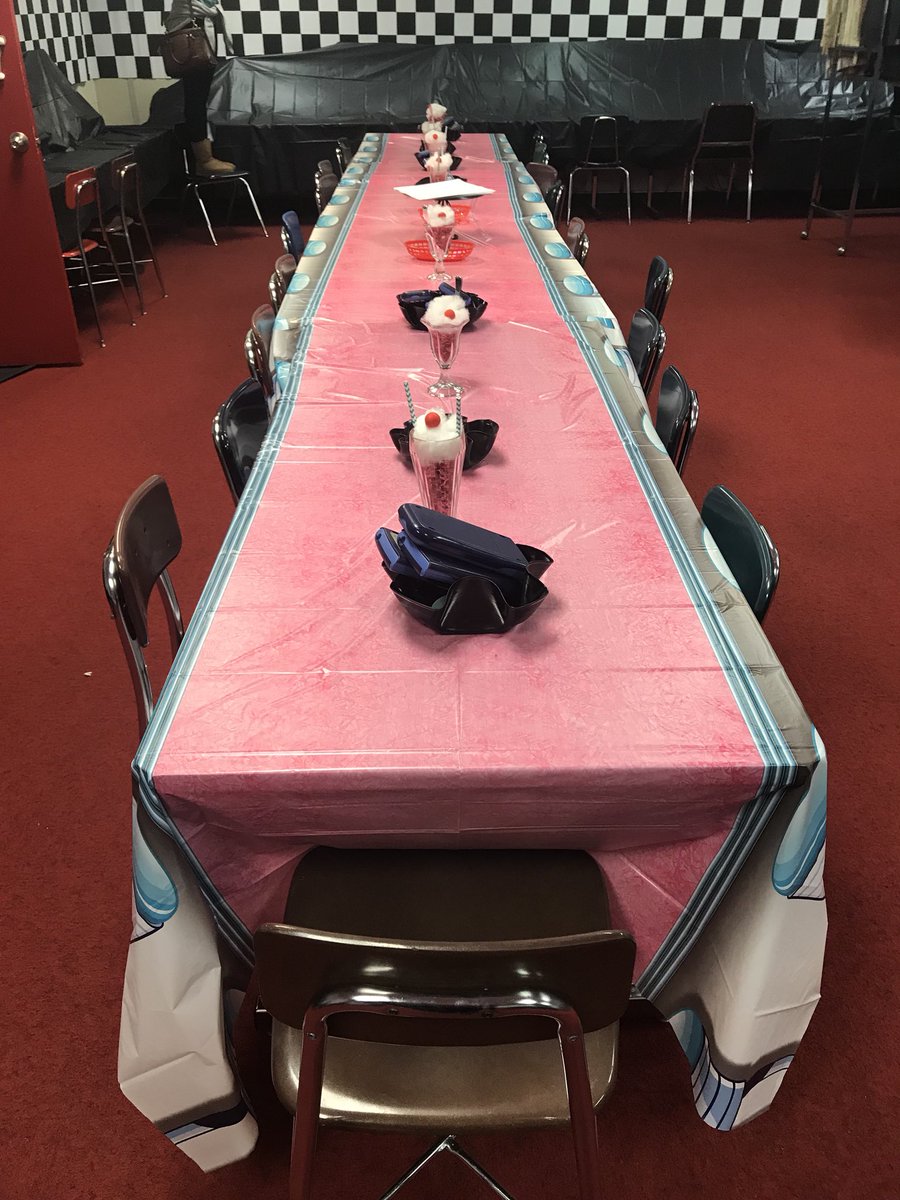 Teach2muchMath's tweet photo. 50’s Diner Classroom transformation! #percentunit #teacherlife @ronclarkacademy https://t.co/BceUVpoEwt