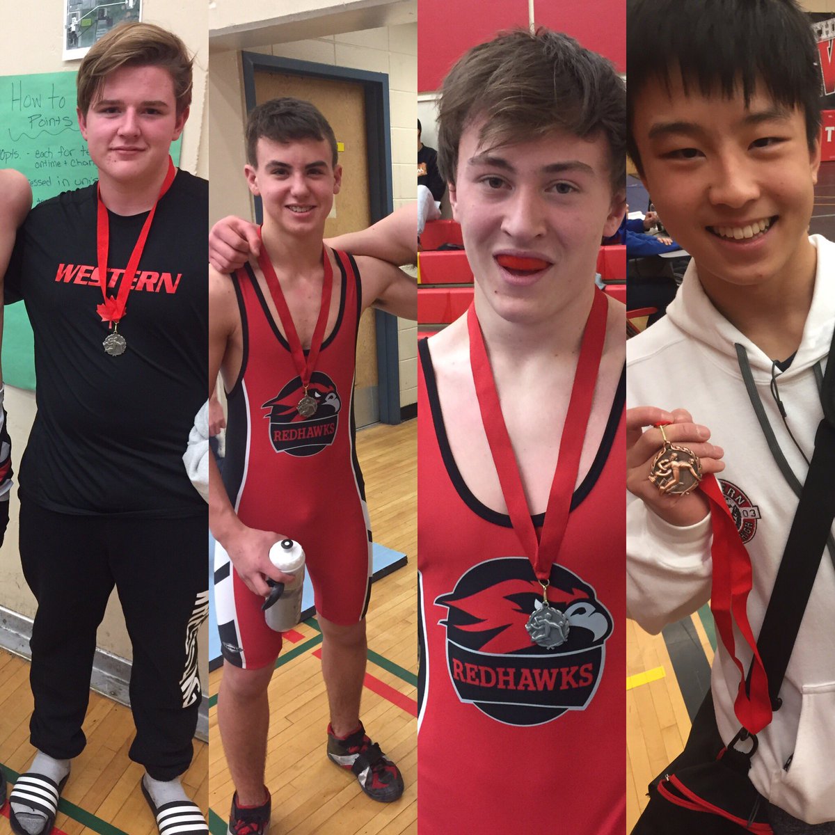WCHSRedhawks's tweet photo. Luke, Oren, and Sam with silver, Mason with bronze at the Clash of the Titans Seniors Wrestling Tournament at Forest Lawn HS. Great showing by all the RedHawks today! #RedHawksPride #WCHSWrestling #GoRedhawks https://t.co/cju1a08kHH