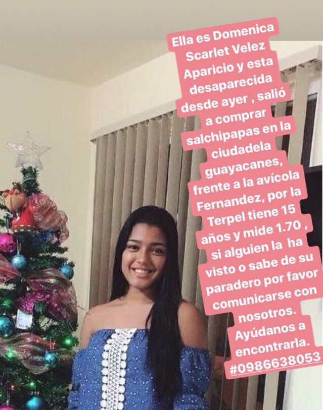 Les pido por favor me ayuden con un RT y compartiendo esta información pues necesitamos saber la ubicación de Doménica. Hay una familia entera preocupada por ella. Muchas gracias a todos.