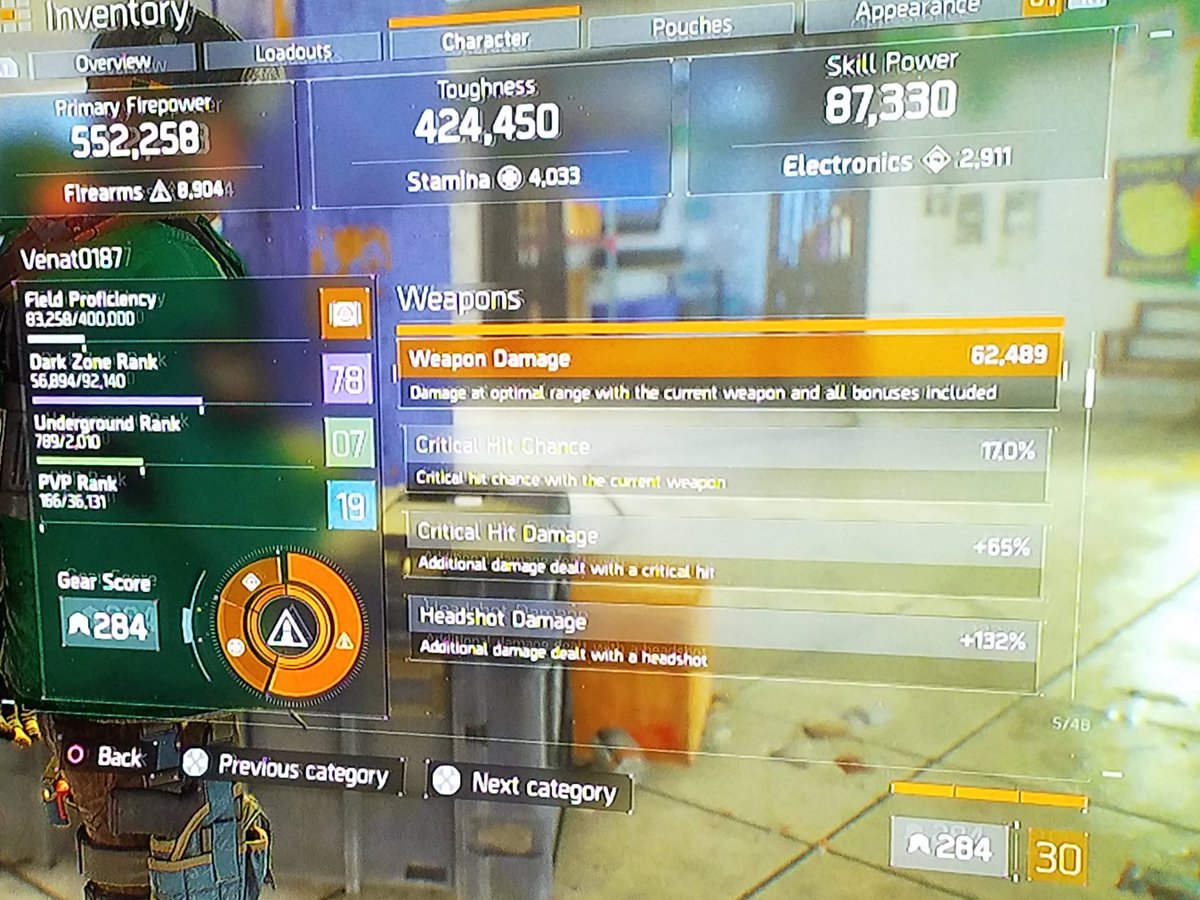 Venat0187's tweet photo. Current build I have been running on #TheDivision for a few days now gotta be a little careful, but not worried as long as I'm playing with @WildMax10 😂
With all multipliers, best head shot damage I've seen was over 600k
#sentryscall #dps #morebuildstocome https://t.co/efcueNRDZY
