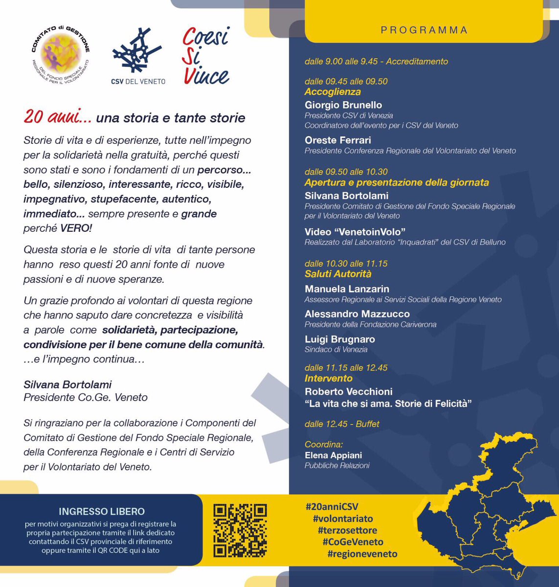 dal_rita's tweet photo. 16/12/2017
"Coesi si Vince" conclusione dei 20 anni di attività del Co.Ge., della Conferenza e dei 7 CSV del Veneto. #20anniCSV #volontariato #csvdelveneto #csvdivicenza #coesisivince https://t.co/D8MDDiNsGt
