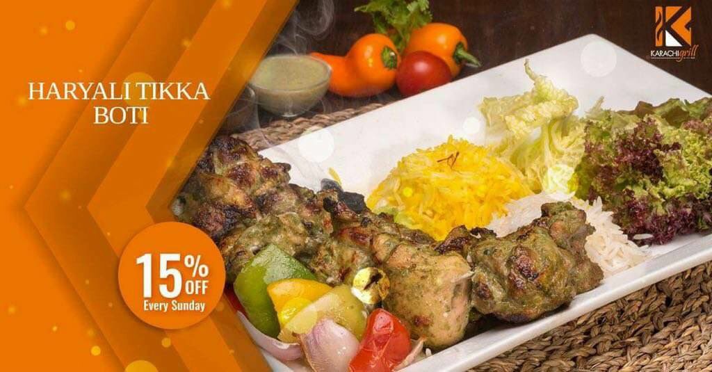 karachigrilluae's tweet photo. 15% Off Haryali Tikka Boti every Sunday.
#Hot #Dish #Festive #Season #Food #Karachi_Grill #Jumeirah #Dubai #UAE #MyDubai #DXB #Grill #Restaurant #Friends #Dine #Lunch #Dinner #Hi_Tea #instafood #foodie #Worklife #Nightlife #Weekends #dxbdiaries https://t.co/jotJPwKfpY