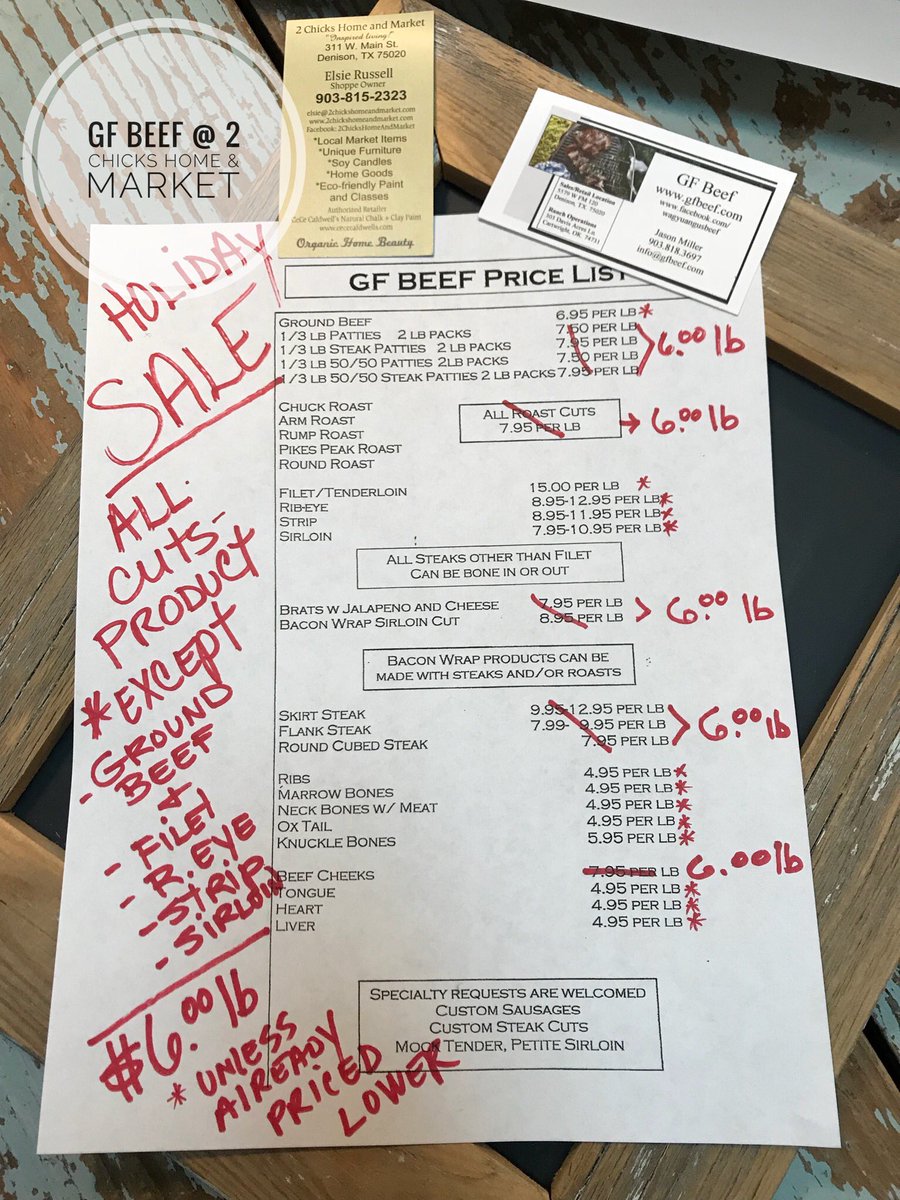 2chickspaint's tweet photo. GF Beef Holiday Sale @ 2 Chicks Home &amp; Market #2chickshomeandmarket #gfbeef https://t.co/Ta0ilNo977