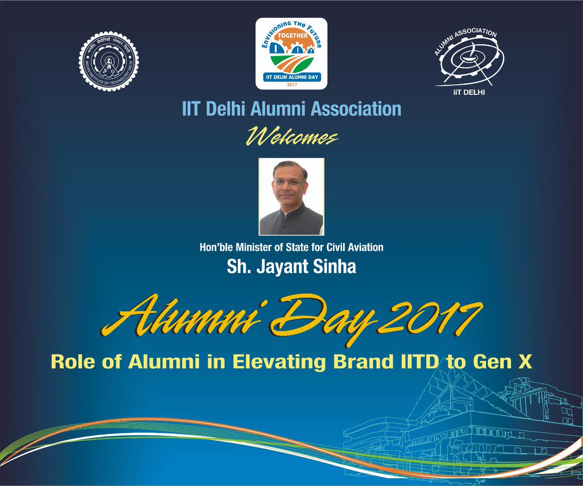 iitdaa's tweet photo. @iitdaa Welcomes Honorable Minister of state for Civil Aviation @jayantsinha on Alumni Day - 2017. https://t.co/Sx6FlayRVV