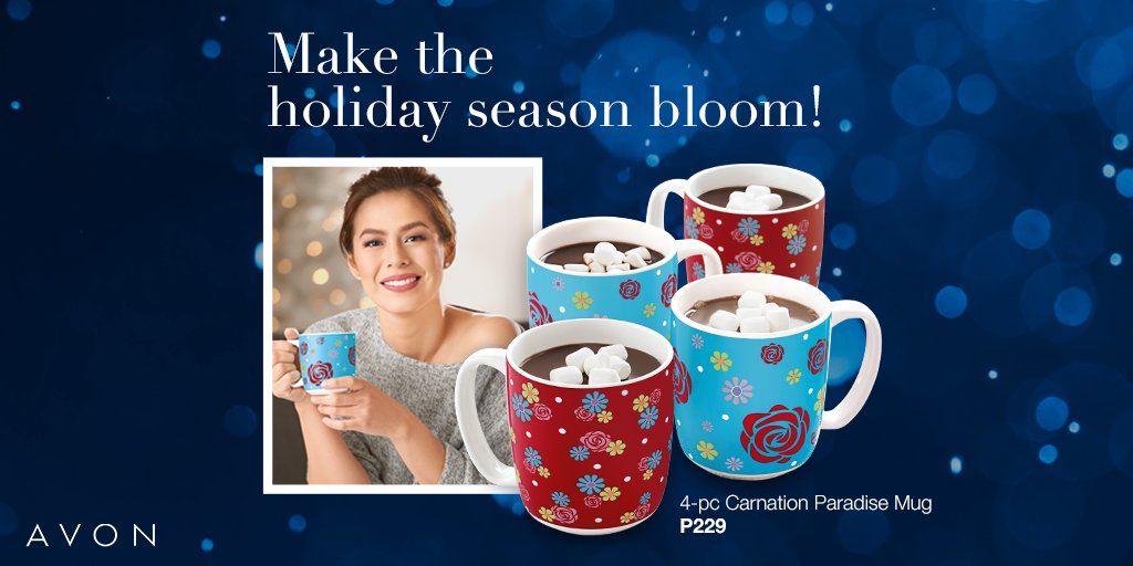 AvonPH's tweet photo. Look forward to the holiday season with warmth by serving your favorite tasty hot drinks using the 4-pc Carnation Paradise Mug. Every conversation will surely be memorable with it! @abettinnacarlos #AvonPremium https://t.co/3n6Vu77jIH https://t.co/6sPzyOQeeu