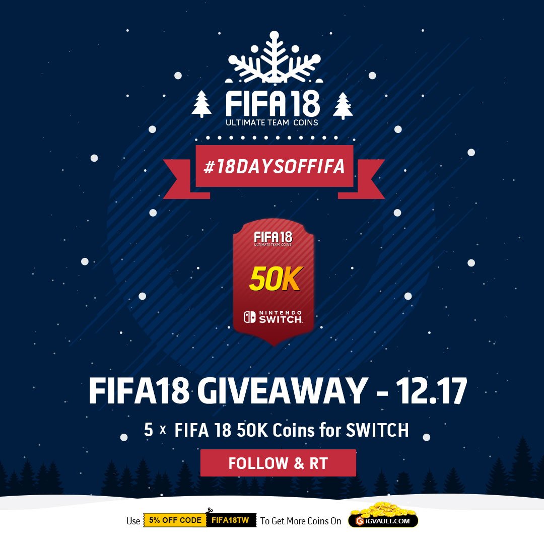 iFIFAHero's tweet photo. #18DAYSOFFIFA
#FIFA18 Daily Giveaways Begin! Follow & RT to Win!
๐ฅTodayโs Gifts: FIFA 18 50K Coins for SWITCH ๐ฅ
Play FIFA18 on SWITCH? Try Your Luck To Get Free Coins Here!
For more cheap coins, please check: https://t.co/nuAGJfZJQL https://t.co/YgjkaTCxES