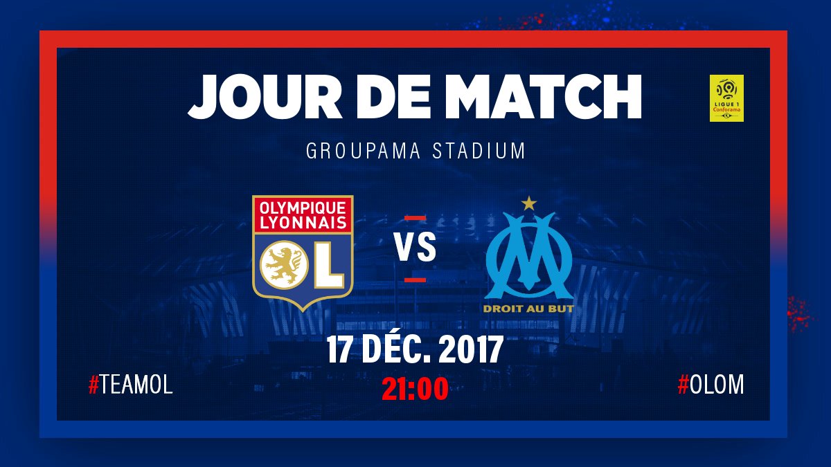 OL's tweet photo. Jour d'Olympico !!
⚽️ #OLOM
⏰ 21h00
🏟 @GroupamaStadium 
📺 @canalplus 
🔴🔵 #teamOL https://t.co/KLm5ESBZbk