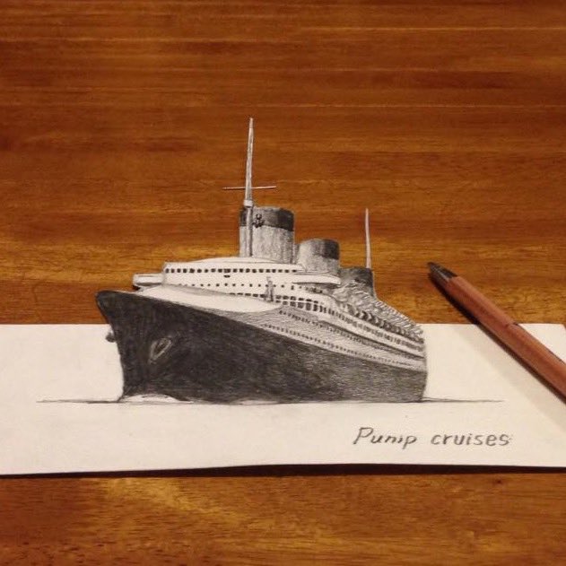 French ocean liner SS Normandie 1935-1942 3D drawing by pencil