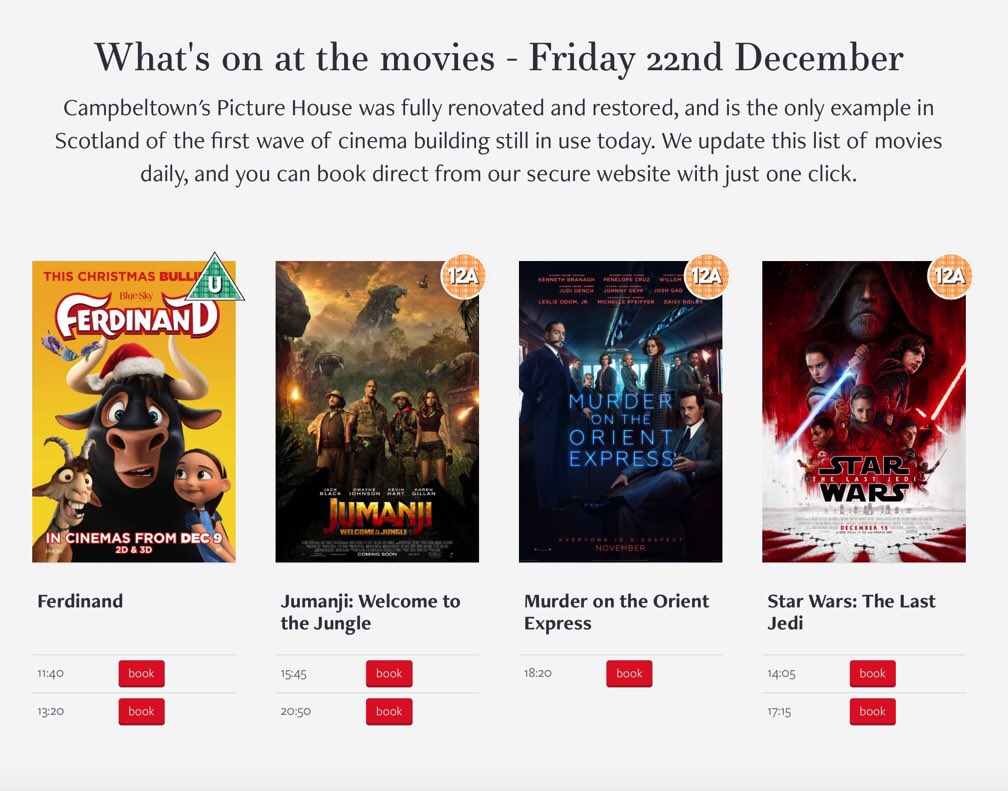 What’s on at the movies? We’re updating our list of @CTPictureHouse movies on lovekintyre.com DAILY so you can see upcoming movie dates at a glance. Our website is secure so you can even book direct with just one click!