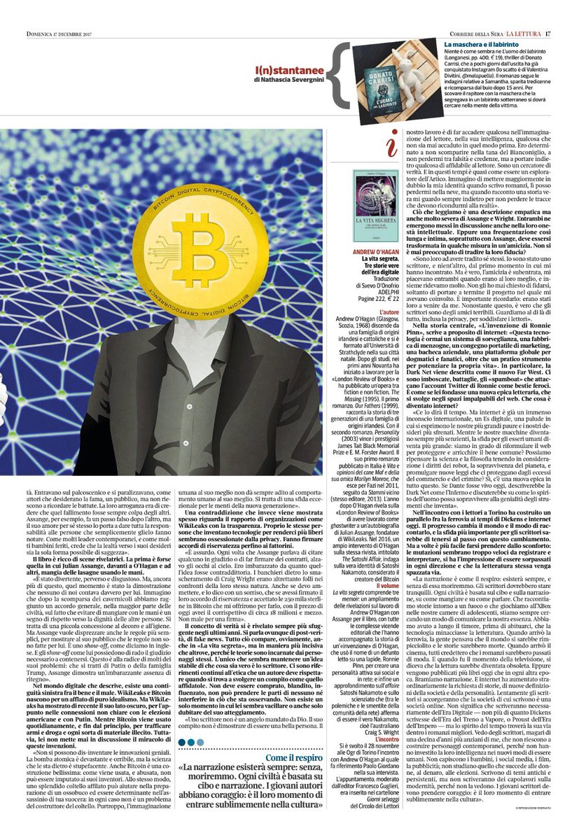 Il web é l’inconscio collettivo #daleggere l’intervista di Paolo Giordano oggi su <a href="/La_Lettura/">la_lettura</a> a Andrew O’Hagan <a href="/adelphiedizioni/">Adelphi Edizioni</a>