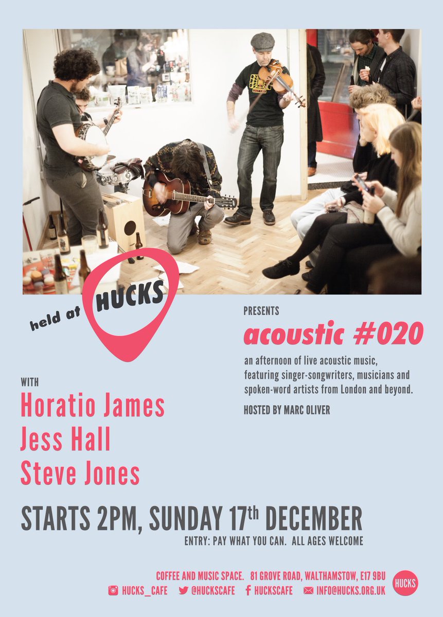 Today is the day. @horatio_james <a href="/jesshallsongs/">Jess Hall</a> &amp; <a href="/stevejonesmusic/">Steve Jones</a> all playing live and unplugged at <a href="/HucksCafe/">HUCKS</a> Get down early for a seat. Everyone is welcome. #Walthamstow
