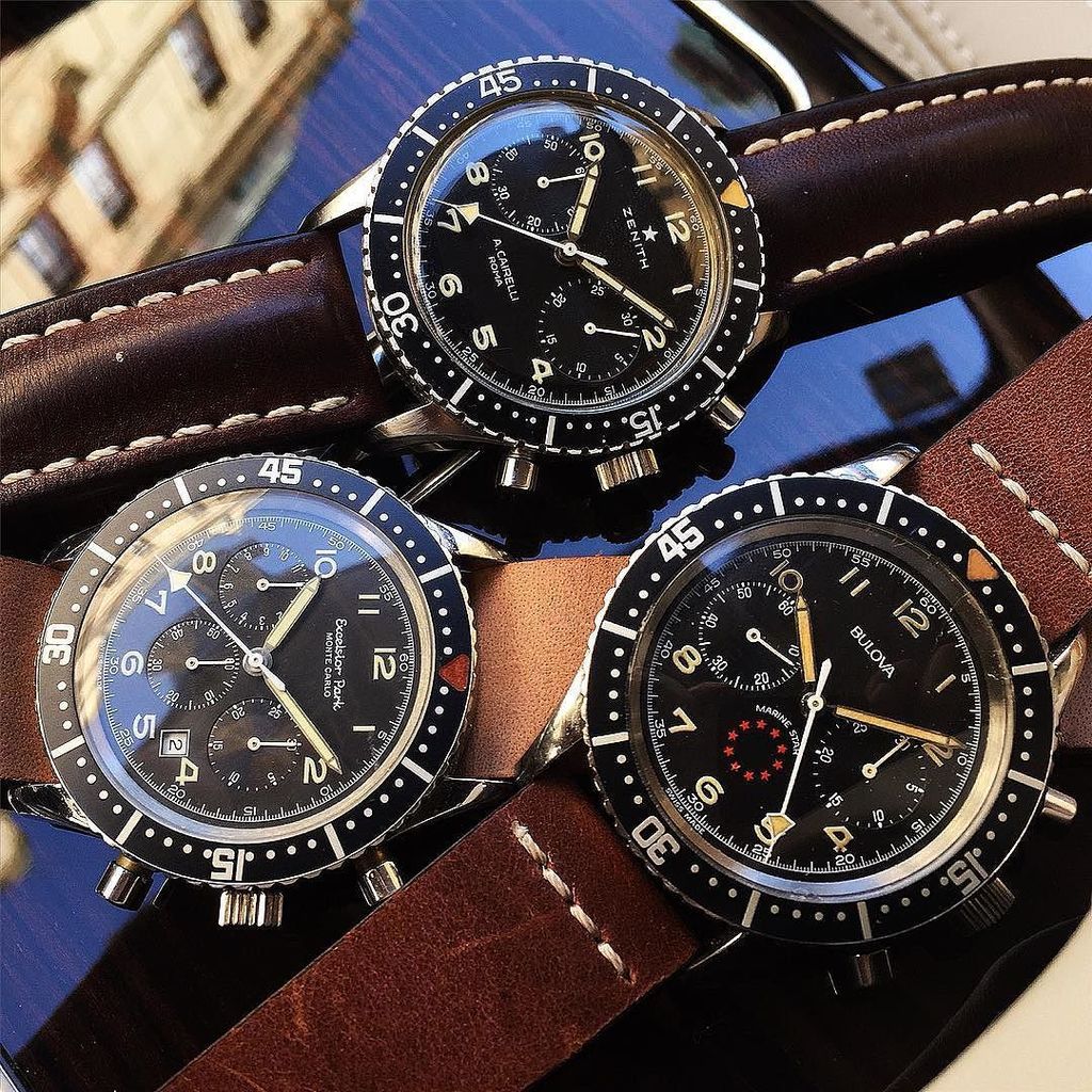 WatchFred_IG's tweet photo. #vintagechronograph β€οΈ
.
#Zenith #Cairelli and sons
.
#Bulova #MarineStar & #ExcelsiorPark #MonteCarlo
.
#vintagezenith #CP2 #AeronauticaMilitareItaliana .
#watchesofinstagram #vintagewatch #watchfam #military #milwatch #watchfred #tw https://t.co/yRZS5WfmyI https://t.co/jCquqprr0Z