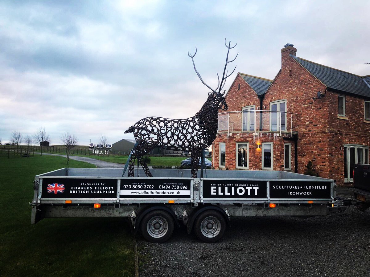 elliottoflondon's tweet photo. One of our Stag Sculpture Commissions delivered to a client in Northamptonshire Friday - Ready for installation next week! All Enquiries Welcome at https://t.co/Fm9ii3BZfx #charleselliott #sculptor #British   #Horseshoesculpture #winter #Hertfordshire #Northamptonshire https://t.co/dCLiM65sp4