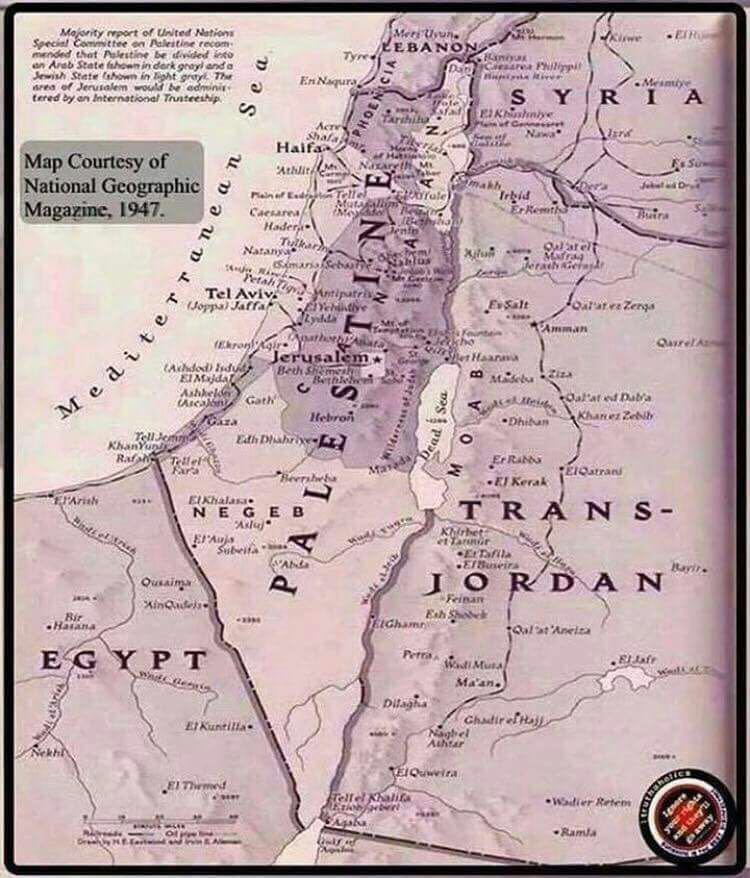 ustad_alhabsyi's tweet photo. PETA ini dikeluarkan o/ surat kabar Nasional Geografic tahun 1947, dimana tdk ada negara ZIONIS YAHUDI, yg ada hanya PALESTINE. Retweet biar amerika pd tau dan sadar. https://t.co/U7s4UroOwo