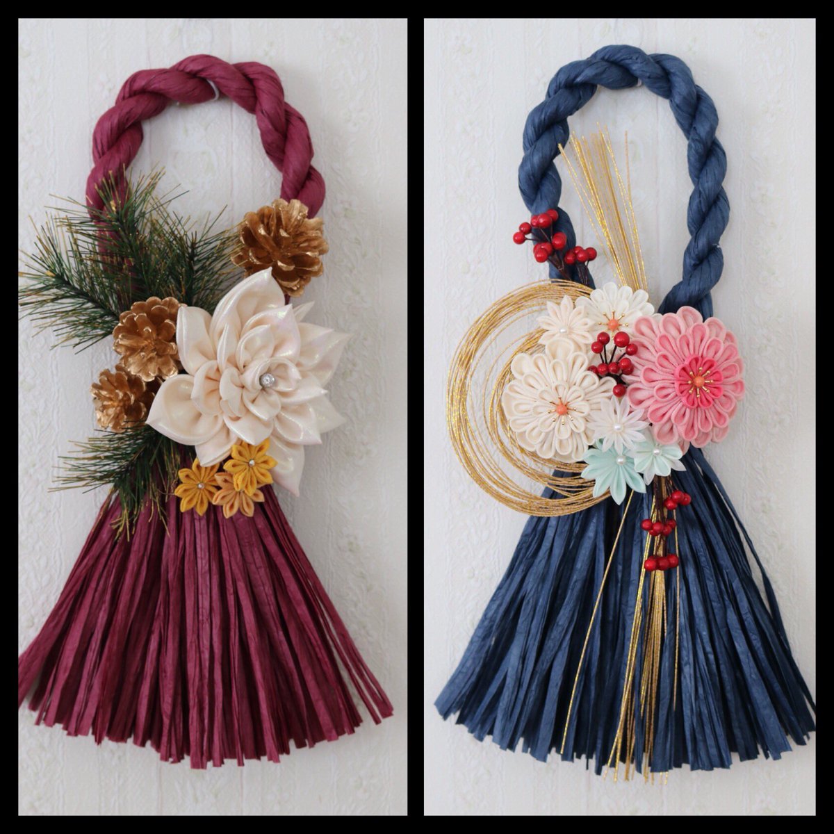 Creamchocolate つまみ細工 בטוויטר お正月飾り 作ってみました リース お正月飾り つまみ細工