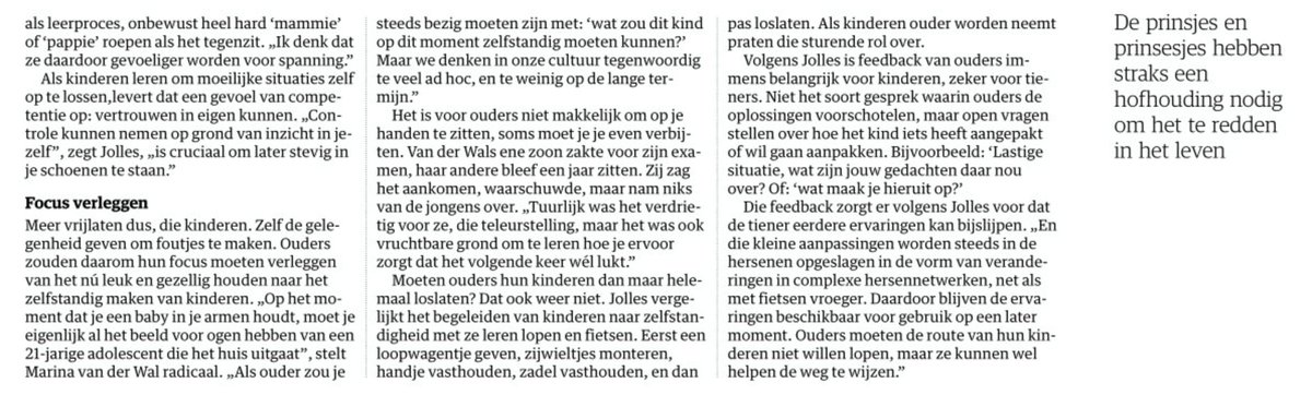 JelleJolles's tweet photo. Kinderen krijgen vertrouwen in eigen kunnen als ze leren om moeilijke situaties op te lossen. Dus stel ze in staat om fouten te maken en daarvan te leren maar geef wel feedback en wijs de weg. NRC 16/12: https://t.co/82Qes8MtMG https://t.co/RQWNecF4Z7