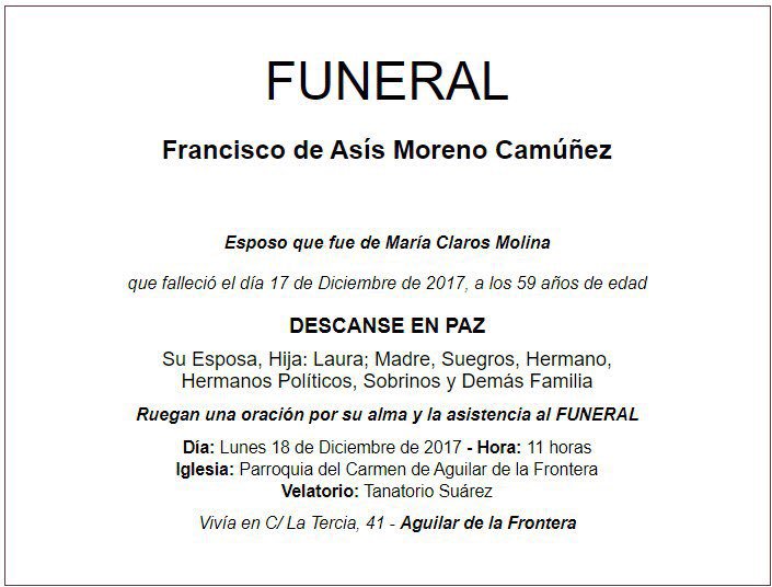 AytoPuenteGenil's tweet photo. Hoy nos hemos levantado con la triste noticia del fallecimiento de nuestro compañero Paco Moreno. Desde aquí queremos enviar nuestro más sentido pésame a la familia. DEP. https://t.co/WhYzeTQCxD