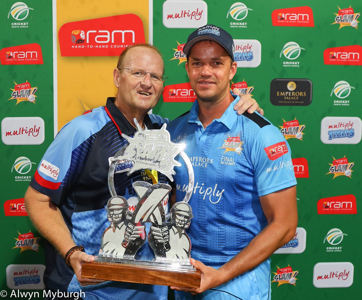 YEBO! Another 🏆 in the cabinet. Congratulations My Mighty <a href="/Titans_Cricket/">Momentum Multiply Titans</a> Team. Love you guys! Thank You <a href="/markb46/">Mark Boucher</a> &amp; <a href="/albiemorkel/">Albie Morkel</a> for allowing <a href="/NickyMyburgh_/">Nicky</a> &amp; I into your space again. Swipe left for more pics. #Blessed #MemoriesForLife #Family