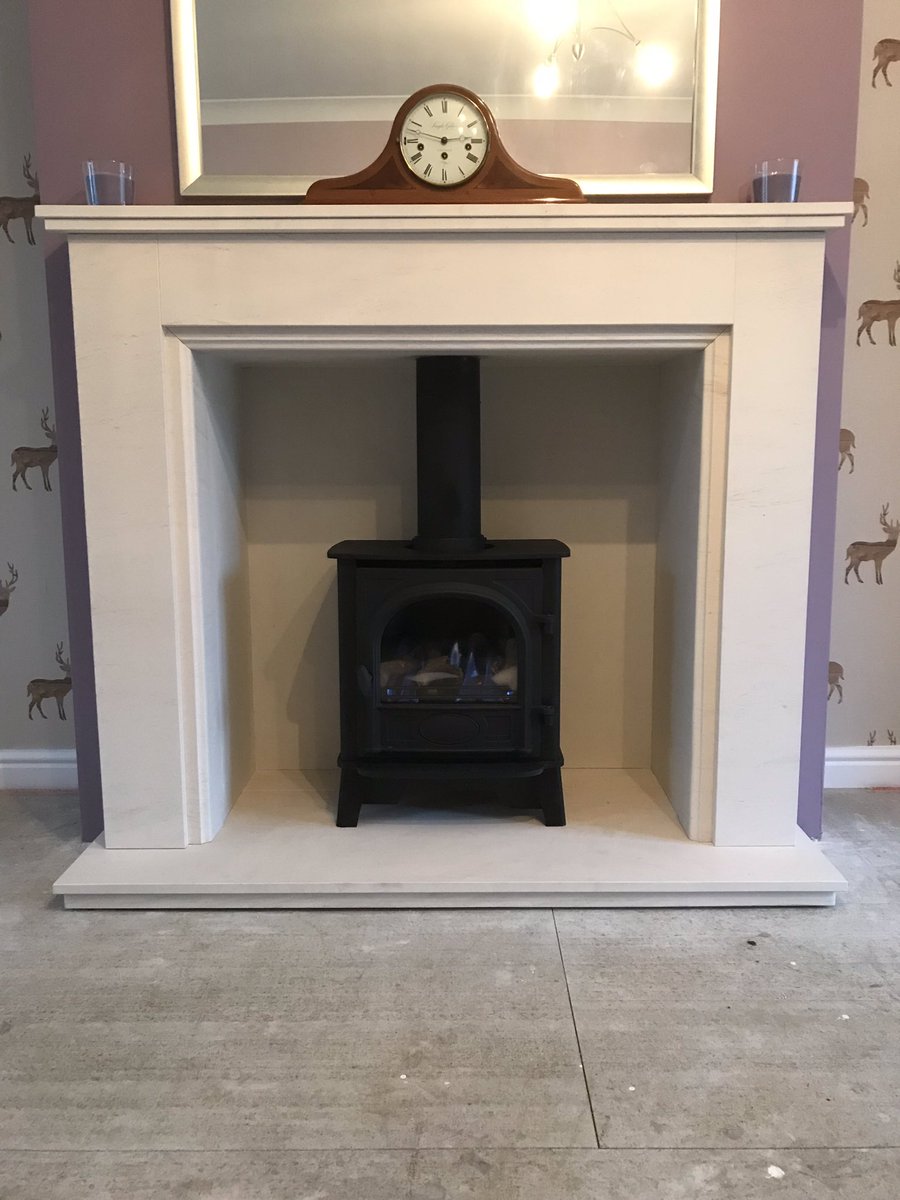 Limestone fireplace with chamber and hearth and Gazco Stockton 5 gas Stove installed by us.<a href="/StovaxGazco/">StovaxGazco</a> <a href="/FindleyHouse/">Findley House</a>