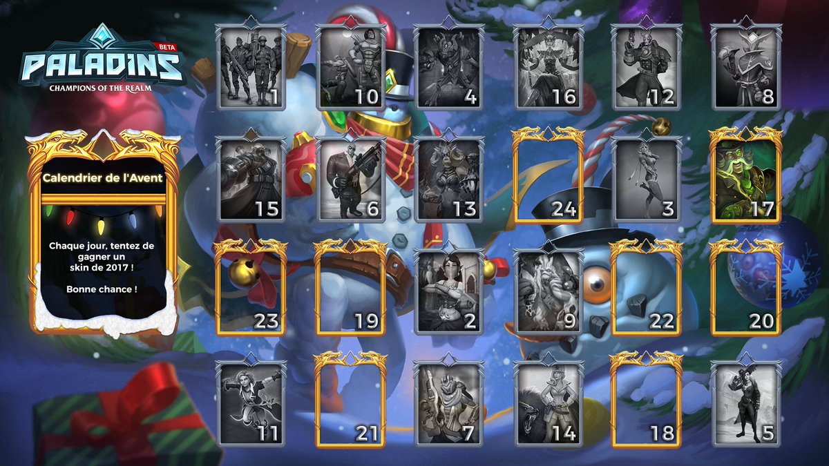 PaladinsGameFR's tweet photo. 🎄🎉 Bon dimanche à tous ! 🎄🎉

Tentez de remporter un des trois skins Torvald Mécanique en complétant au moins une des deux entrées dans le #CalendrierAventPaladins d'aujourd'hui ! 

https://t.co/ecd5KzD5EQ https://t.co/7hl9O9lrji