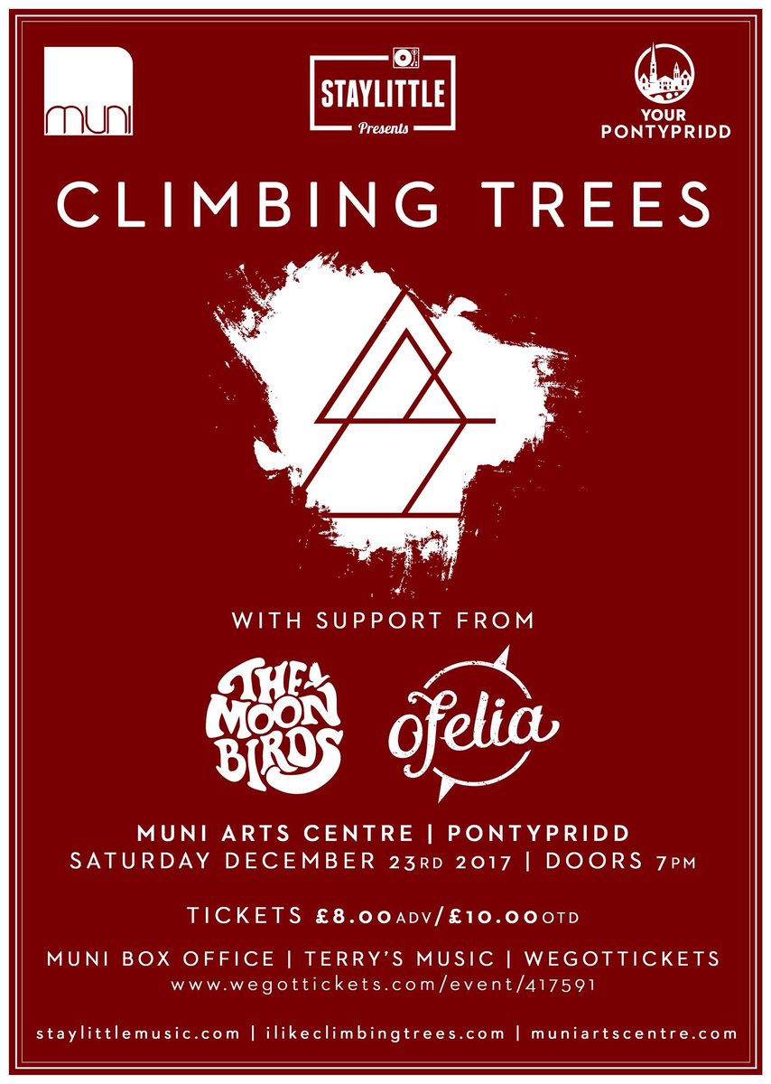 TheMoonBirds's tweet image. 6 days until our final show of the year with @ClimbingTrees and @Ofeliaband at the beautiful @MuniArtsCentre. Gwaaan en! #groove