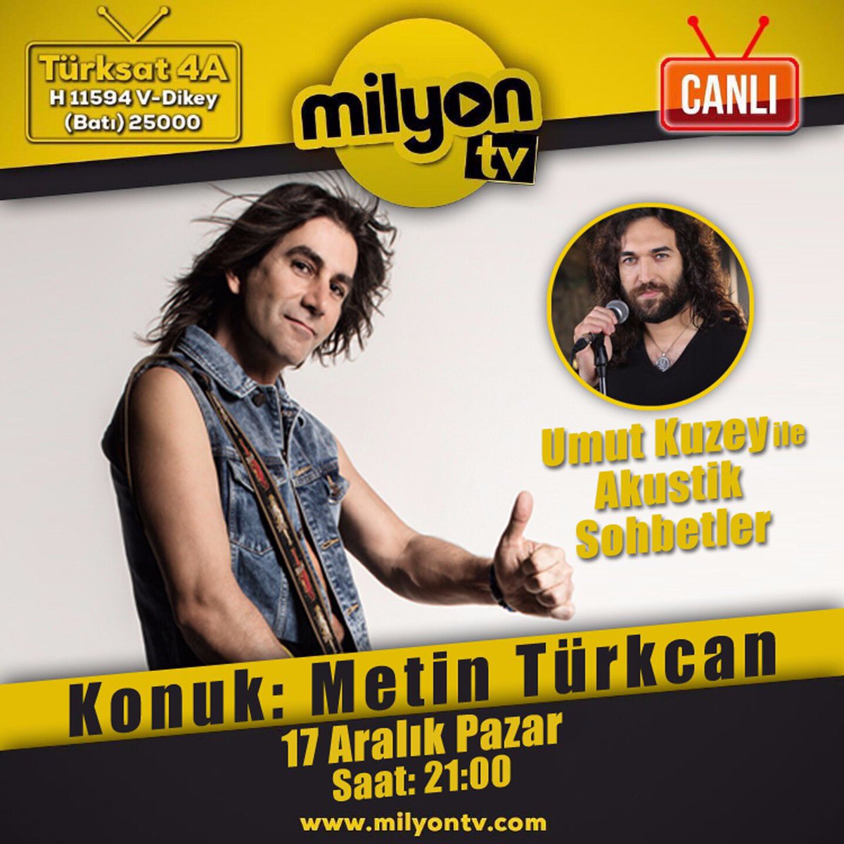 Bugün saat 21:00’da hepinizi ekran başına bekliyorum😊<a href="/milyontv/">Milyon TV</a> ekranlarında konuğum <a href="/metinturkcan/">Metin Türkcan</a> ile çok güzel vakit geçireceğiz🤘 #milyontvizliyorum