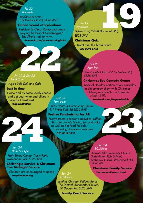 What's on in Sydenham 19th to 24th December? Events via <a href="/SEE3PortasPilot/">SEE3</a> #Sydenham #se26