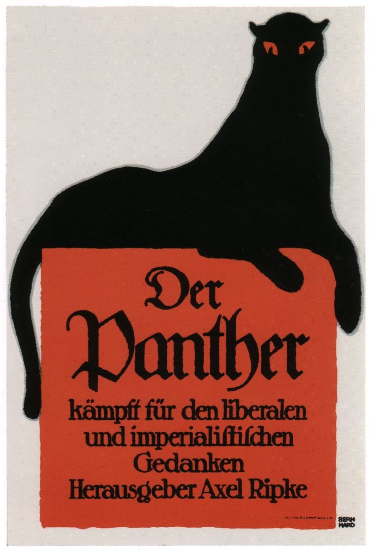 donald_soutar's tweet photo. Der Panther poster (1915) by Lucian Bernhard, in the flat-colour Plakatstil (poster style) #FontSunday #gothicfonts @DesignMuseum (you might recognise this one from JMB’s “History of the Poster” book. https://t.co/hBYFVWJsGZ