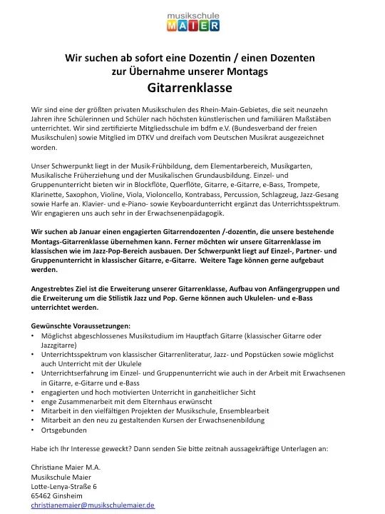 Gitarrenstelle in Ginsheim frei!