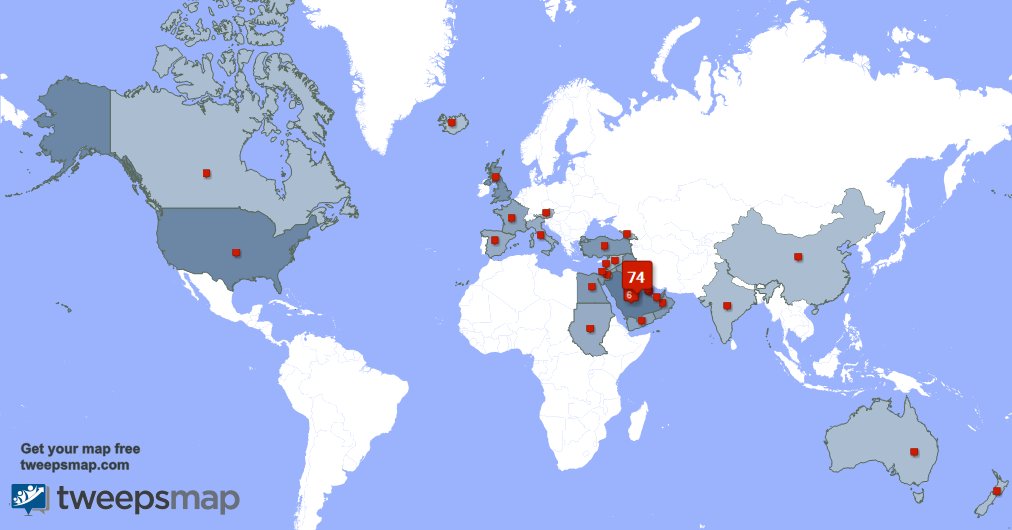 its_exbo's tweet photo. My followers are in Kuwait(74%), Saudi Arabia(6%)... Get your map too: https://t.co/pXQYBgfXhv https://t.co/VS75aMlspT