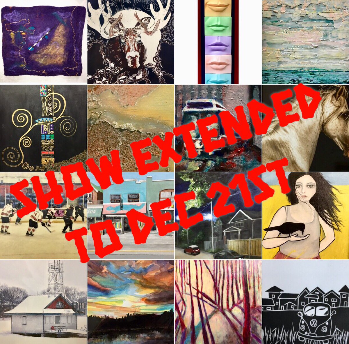 Festive Show! DATE CHANGE -  ENDS THURS DEC 21
16 local artists with their fabulous art, $25-$400 at 2359 Queen St East Toronto, Sat &amp; Sun 11-4/Mon thru Thurs 11-5 #acrylicpainting #encaustic #photography #linocut #florals #abstractart #mixedmedia #beachvillage #queeneasttoronto