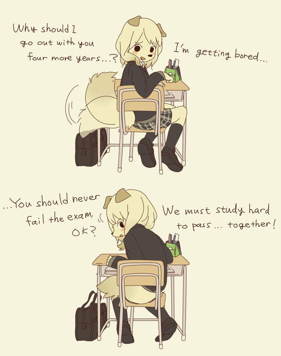 Dog girl studying together in high school 