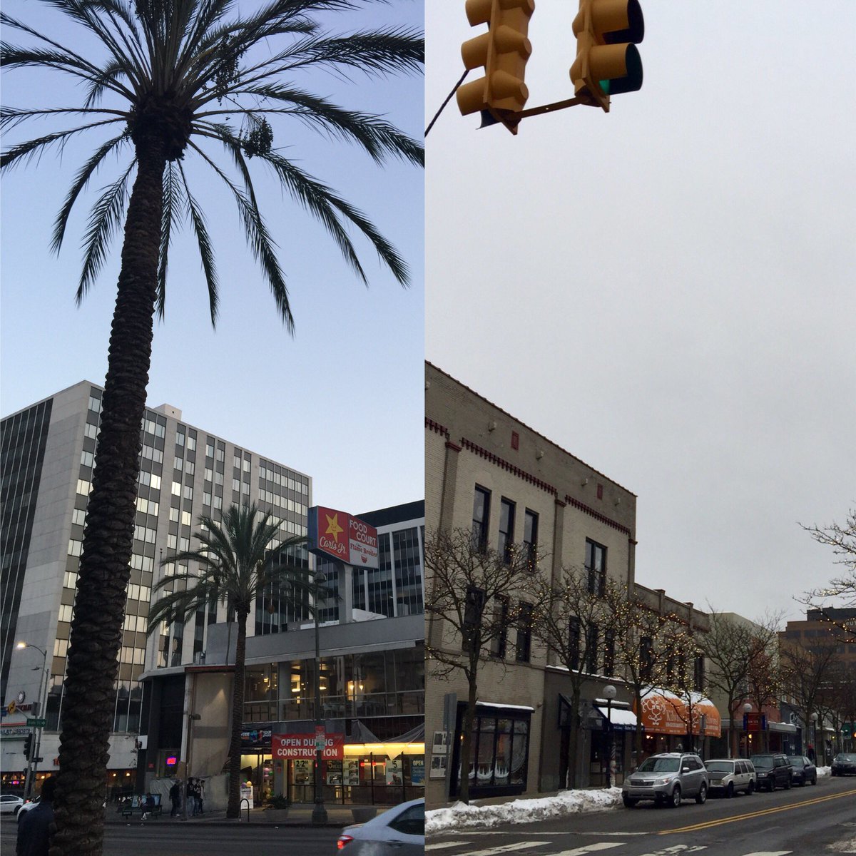 Left: last night in LA. Right: now.