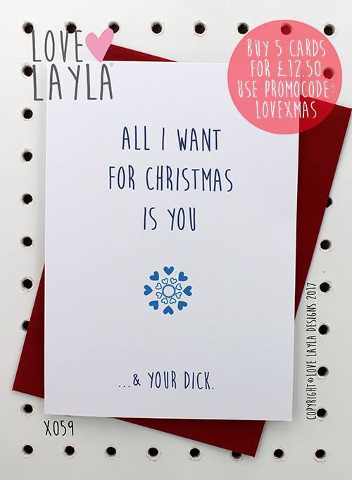 LoveLaylaDesign's tweet photo. ALL I WANT FOR XMAS #lovelayla #funny #funnycard #greetingscard #showusyourlove #christmas #christmascards #festivecards #xmascards #funnyxmascards #yourdick https://t.co/jojftbx2GM