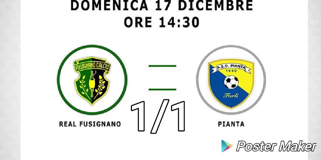 fusignanocalcio's tweet photo. Cambia ancora il risultato ...!!! Pareggio del Real Fusignano 1/1 15° min 2t Gol di Madonna https://t.co/xsYFRhIenC