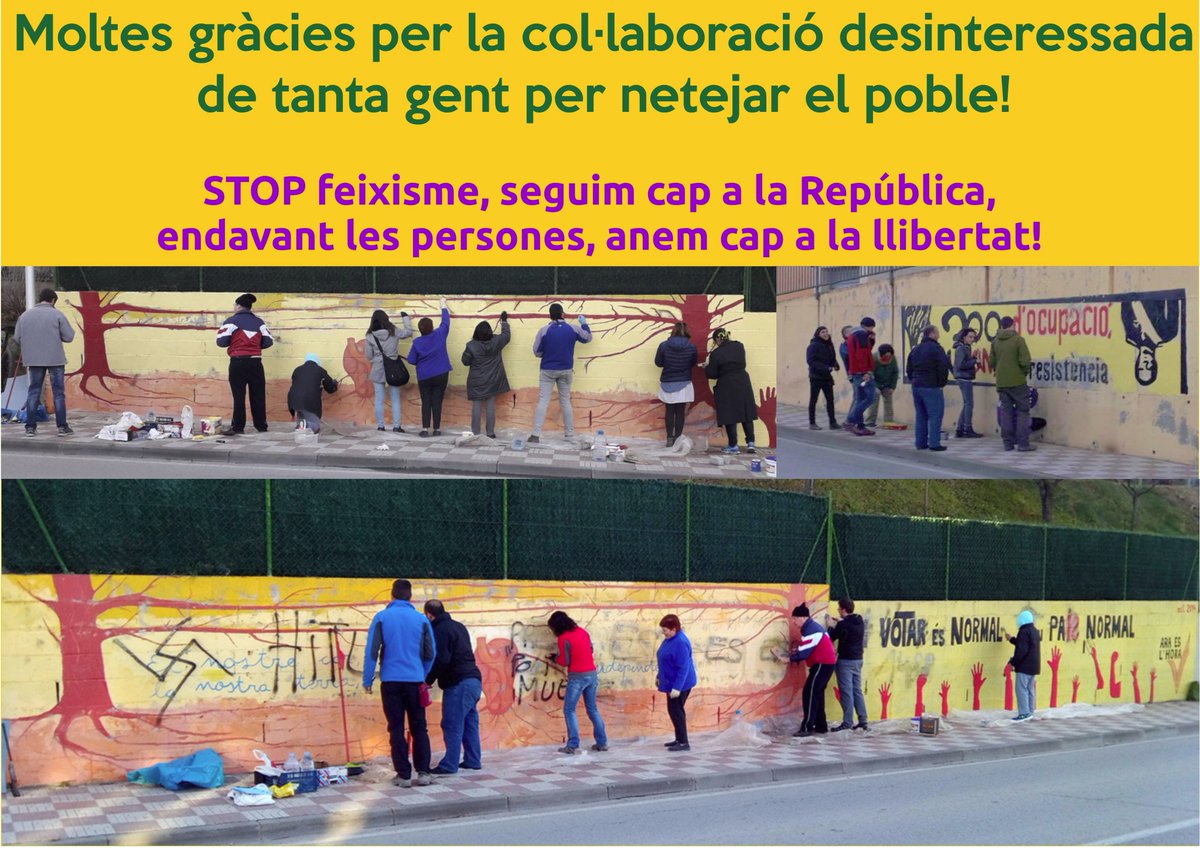CDRSacalm's tweet photo. MOLTES GRÀCIES!!! per la col·laboració desinteressada de tanta gent, de totes les edats i ideologies. Això és la nova república, la república de la gent com tu! #21d #21DVotemRepública #LliberatPresosPolitics #RepublicaCatalana https://t.co/GAI54u7TZP