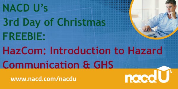 KatCooper_NACD's tweet photo. 12 Days of Christmas! Looking for a productive way to spend your holiday break? We're offering one free course per day to anyone who purchases two courses from the existing library. Today's free course - Intro Hazcom Standard and GHS. Enroll now: https://t.co/9LiJCynsC5 https://t.co/Fct9UoRaBe