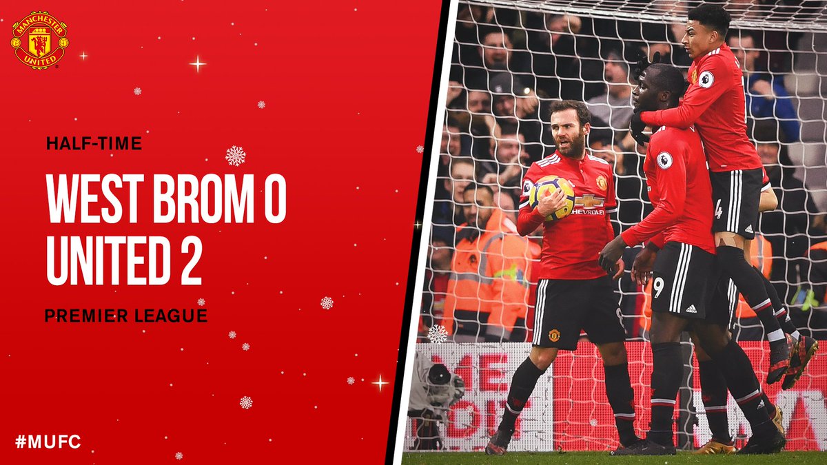 ManUtd's tweet photo. HT: West Brom 0 #MUFC 2. 

A good half for the Reds as goals from @RomeluLukaku9 and @JesseLingard put us in control at The Hawthorns. #WBAMUN https://t.co/M1evNjePk2