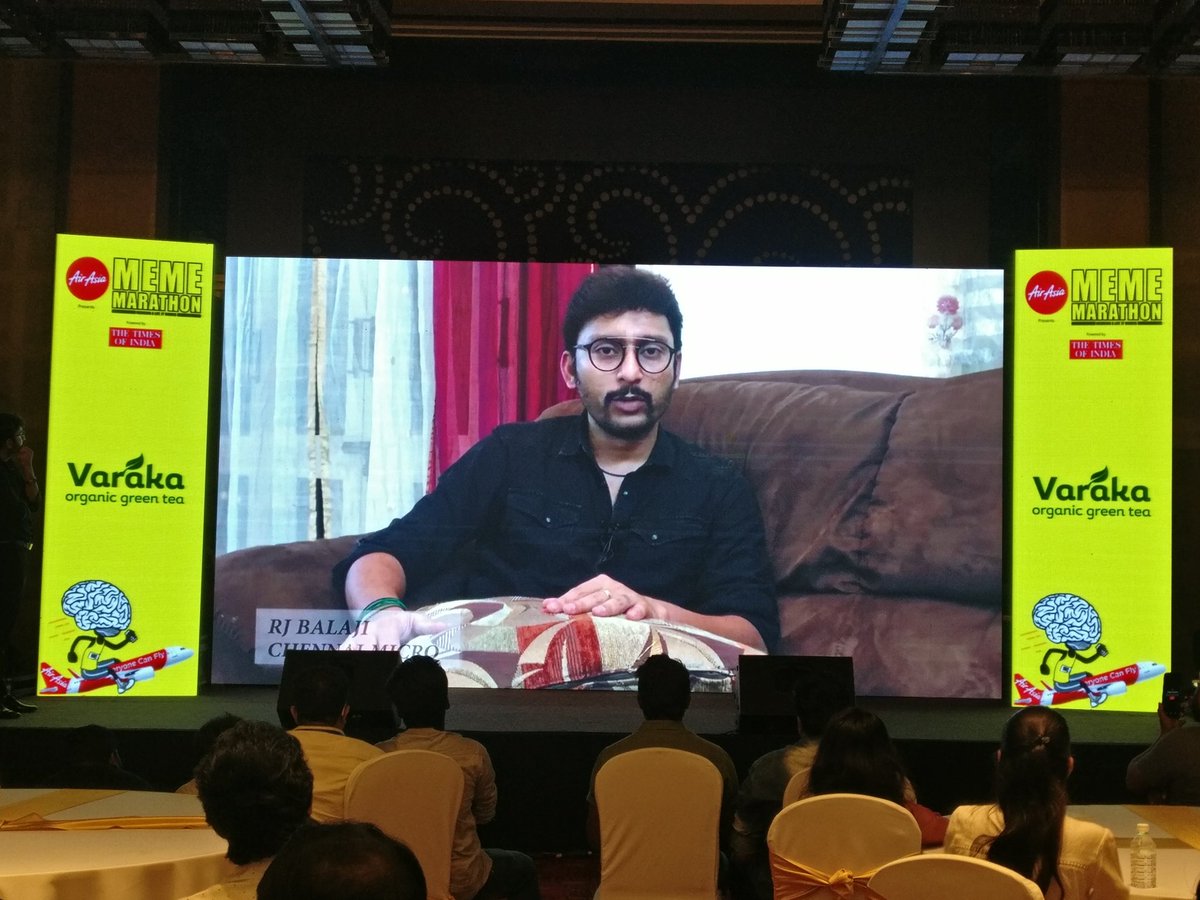 SurendharMK's tweet photo. #MemeMarathon: An AV on @RJ_Balaji and team #ChennaiMicro's long-term rehabilitation work post #ChennaiFloods screened. "We gathered nearly 26K volunteers from internet" says Balaji. https://t.co/qYbnnpfamv