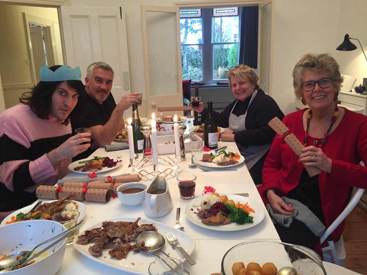 PrueLeith's tweet photo. Christmas comes early to the Gang of Four. Sandi cooks a mean roast duck. https://t.co/wNUsFBO7H4