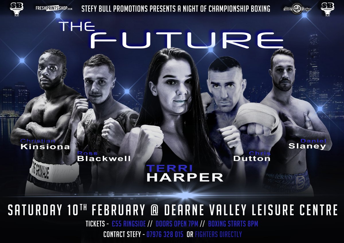 SteelStreamDes's tweet image. Latest artwork in association with @freshprints for @StefyBull. Always a great night out! This event is at Dearne Valley Leisure Centre! Contact Stefy or the fighters to get your tickets!

@TerriHarper96
@Christiankinsi2
Ross Blackwell
@Daniel_Slaney
Chris Dutton