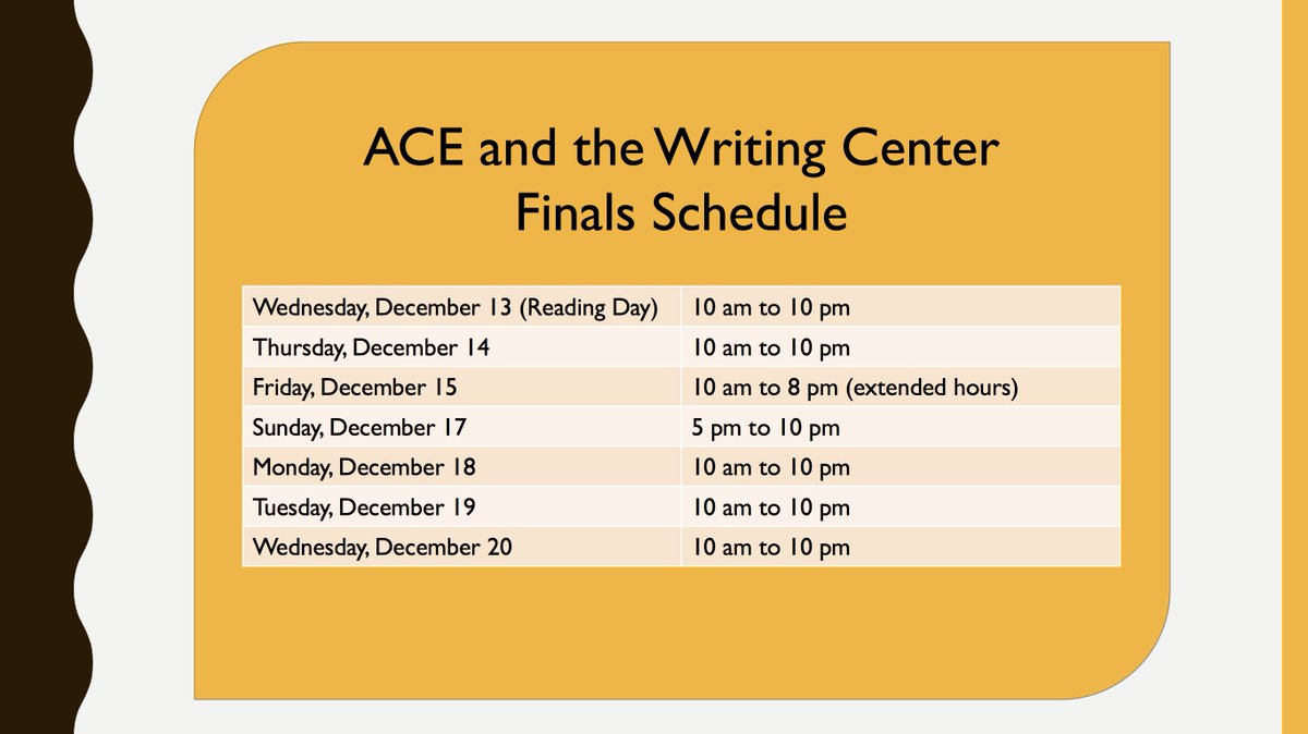 We hope your first week of finals went well! Stop by today to schedule your appointment for next week. We are open from 5 pm - 10 pm.