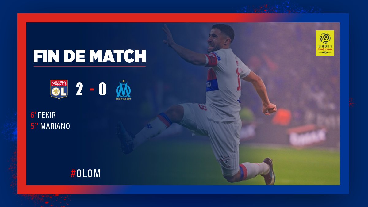 OL's tweet photo. C'est fini ! 
Victoire de l'Olympique Lyonnais  ! 🔴🔵
#OLOM https://t.co/Tf16gNCloB