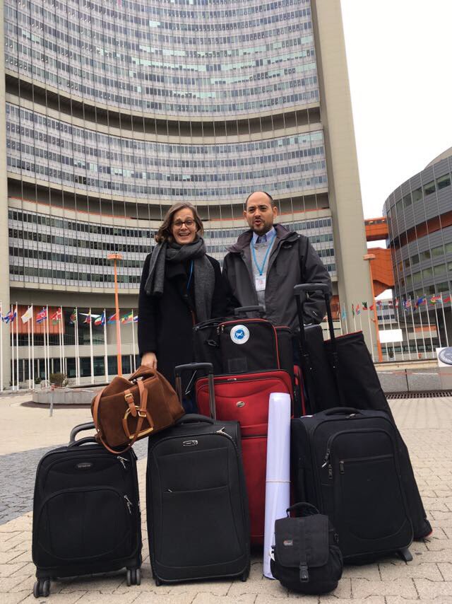 MineBanTreaty's tweet photo. Behind the scenes of the #16MSP only a few hours left to go setting up @ @UN_Vienna with a few good friends! @MAGsaveslives, @UN_Disarmament @susanne_hammer @CanadaUNGeneva @MFA_Austria https://t.co/SOkpmS6iFt
